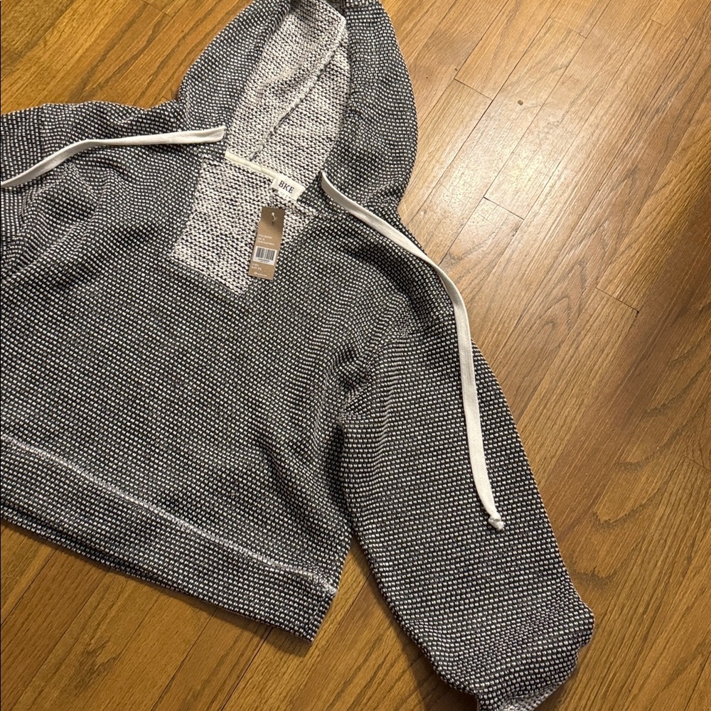 BKE Black & White Woven Hooded Pullover XS | cropped - OVERSIZED